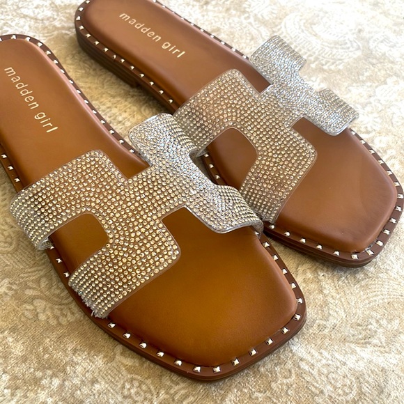 Brand New Madden Girl Rhinestone Crystal Sparkle Slides Sandals H-Band Strap - Picture 14 of 15
